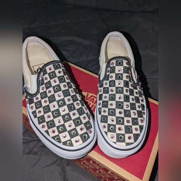 Blinged out DiamondVans classic checked slip on stack form shoes size 5 Women's - Picture 15 of 15